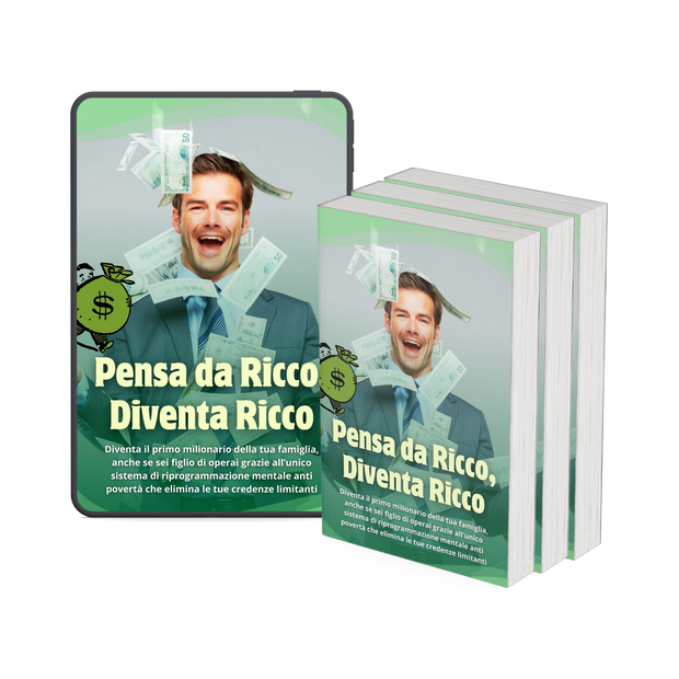 Pensa da Ricco book cover with a smiling man and floating money.